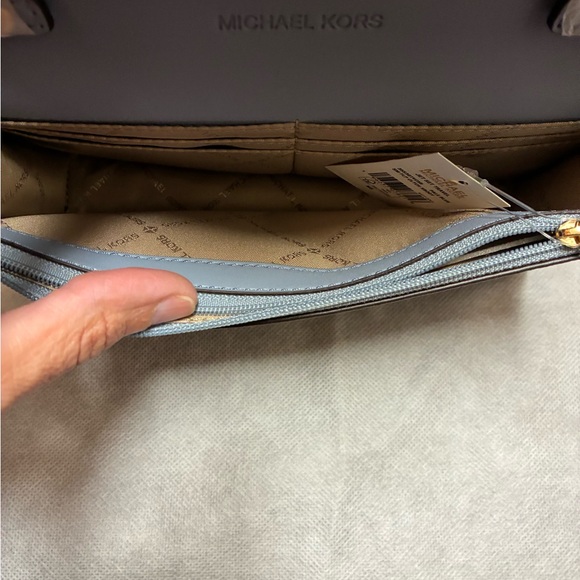 Michael Kors Blue and Brown Jet Set Travel clutch with strap. - Picture 5 of 9